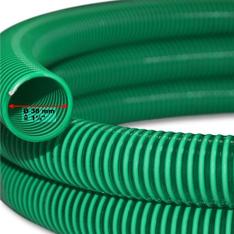 Tuyau d'aspiration 5 m à pression diamètre 38 mm (1 1/2") spirale renforcement vert