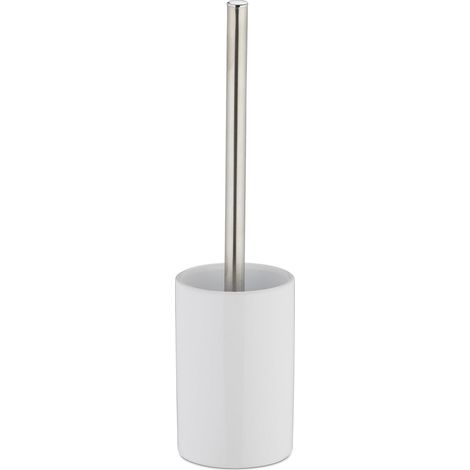 Porte brosse WC céramique avec brosse WC et tête changeable poignée en métal rond 36 cm, blanc (1/5)