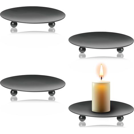 Portavelas metálico de 4 piezas, 9 cm, portavelas, plato decorativo para velas, candelabro decorativo para Navidad, fiestas familiares, decoración de bodas y cenas (negro)