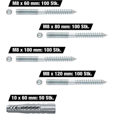 Kit promo goujons M8 x 60-120 mm, 400 pièces + chevilles universelles Fischer UX gratuites, 50 pièces