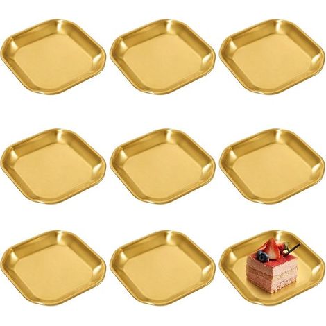 Bandeja cuadrada de acero inoxidable chapada en oro de 8 piezas para servir aperitivos, postres, sushi y fruta (14 x 14 cm) (1/5)