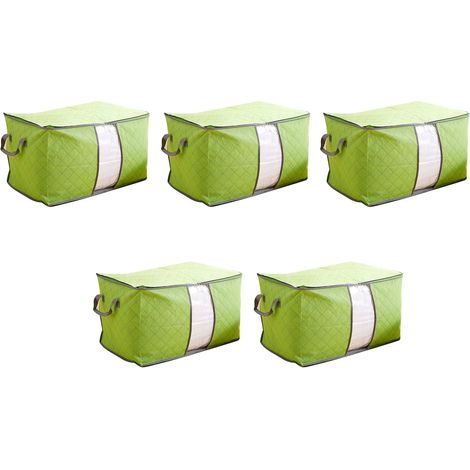 Set mit 5 faltbaren Aufbewahrungsbeuteln für Kleidung, staubdicht, aus Vliesstoff, große Größe, grün. (1/5)