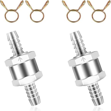 Rückschlagventil für Kraftstoff, Benzin, Diesel, Pflanzenöl, Wasser, 8 mm, 2 Stück mit vier Schlauchschellen (1/5)