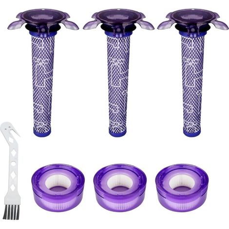 Filtres de Rechange pour Dyson V7 V8 SV10 SV11 Absolute Animal Motorhead, 3 Post-Filtres HEPA, 3 Pré-filtres et 1 Brosse, Remplace Pièces 965661-01967478-01 (1/5)