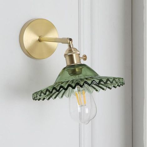 Applique murale industrielle E27 abat-jour en verre lampe de chevet verte (1/4)