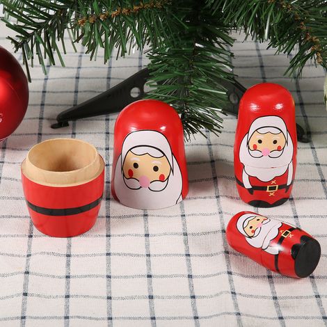 Lot 5 Poupées Russes en Bois Peintes à la Main, Matriochka de Noël Décoratives, Petites Poupées Gigognes Santa Claus, Décoration Maison (1/4)
