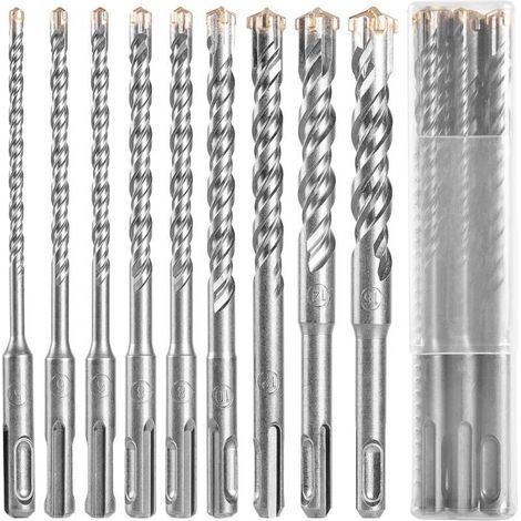 Foret béton SDS , 9pcs (5 Mm 16x160 Mm) foret carrelage, foret Coffret de mèches et burins pour un perforateur , Forets Transversaux Pour Béton, Brique, Pierre, Naturelle, Métal (1/5)