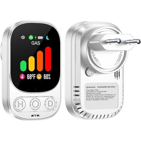 Détecteur de gaz, Détecteur, Gaz domestique, Gaz de ville, Fuite de gaz, Propane, Cuisine, Maison, Camping, Gaz naturel liquéfié, Gaz de pétrole liquéfié, Méthane, Compact, Blanc (1/5)