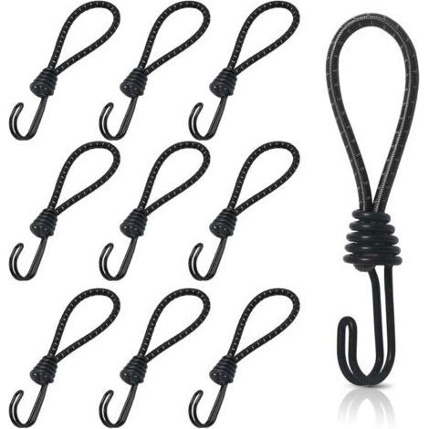 10 cuerdas elásticas de goma con ganchos en espiral, 15 cm, para lonas y sujeción segura, gancho doble de alta resistencia. (1/5)