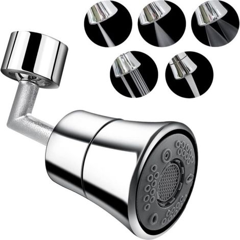 Aérateur de robinet pivotant à 720°, 5 modes, avec adaptateur de buse universel M22/M24, filetage M22 et M24