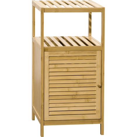 Mobiletto Bagno Armadietto con Anta 33x36,5x67 cm in Bambù a Doghe Naturale (1/5)