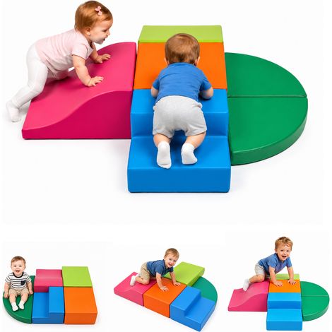 TolleTour Circuito de motricidad infantil 6 piezas, módulos de espuma suave con funda PU, bloques combinables para trepar, gatear y equilibrarse, multicolor (1/5)