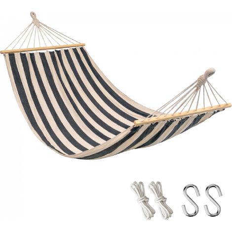Toile de hamac 2 personnes 150 x 270 cm avec système d'attache - Blanc cassé, noir - Linxor