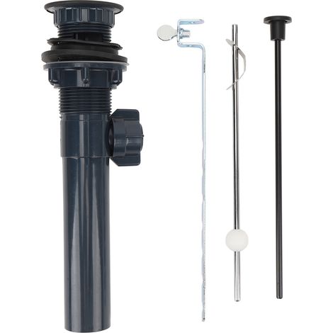 Piletta di scarico per lavabo con asta di sollevamento, sistema anti-intasamento, tappo retrattile in acciaio inox per bagno, colore nero. (1/5)