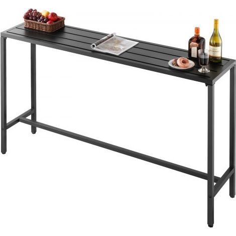 Mesa Alta de Bar de Exterior, 1600 x 375 x 980 mm, Mesa de Comedor Rectangular con Tablero Impermeable y Estructura de Metal Resistente, Mueble de Jardín para Patio, Terraza, Piscina, Negro (1/5)