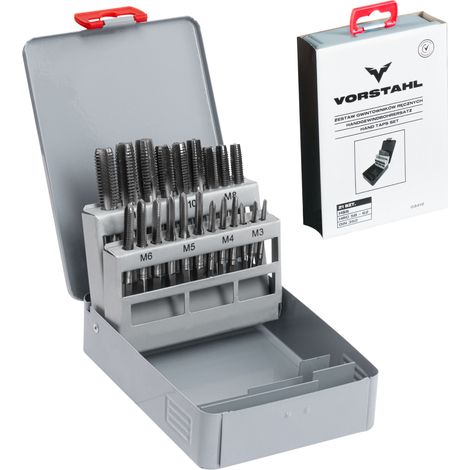 Juego de machos de roscar manuales, caja, 21 piezas, M3-M12, acero inoxidable (1/5)