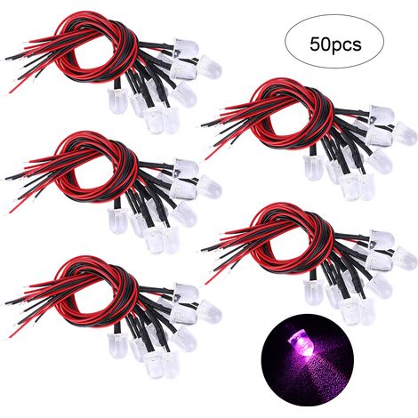 Lot de 50 perles lumineuses LED 12V pré-câblées, 10mm tête ronde, accessoire DIY éclairage rose (1/5)