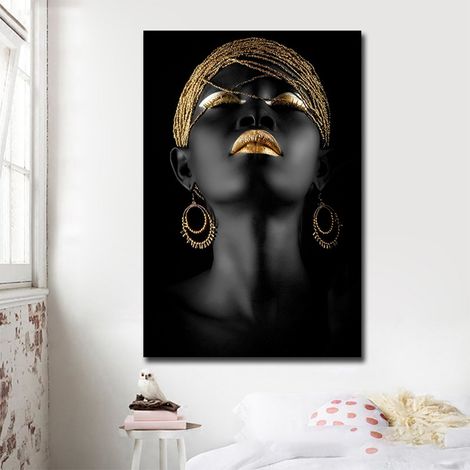 Peinture sur toile femme africaine [Canvas printing] peinture abstraite pour mur et décoration intérieure - Modèle sans cadre (40x60cm) en matière durable 260gsm - 1 unité (1/5)