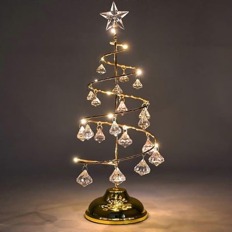Guirlande lumineuse de Noël en cristal 33 cm, décoration de table pour sapin de Noël, lampe de Noël avec pendentif LED et cristal (doré) (1/5)