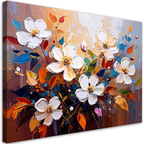 Quadro su tela, Fiori di campo bianchi dipinti - 120x80 (1/2)