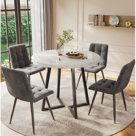 Ensemble repas 5 pieces en MDF et metal multicolore, rond 4 places avec pieds reglables (1/5)