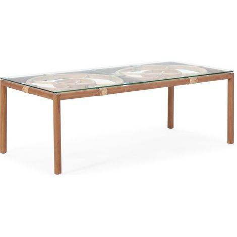 Table basse élégante en Teck et Rotin - Teck naturel et touches de rotin (1/3)