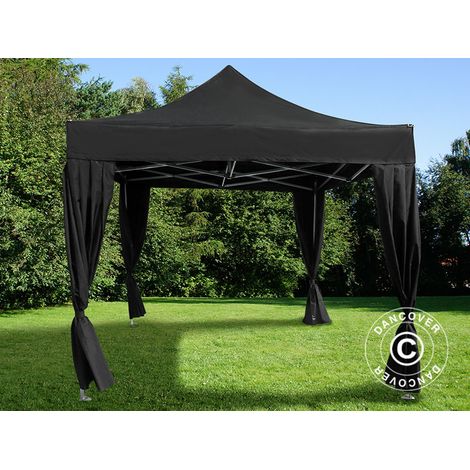 Tente pliante Chapiteau pliable Tonnelle pliante Barnum pliant FleXtents PRO Steel 3x3m Noir, incl. 4 rideaux decoratifs (1/5)