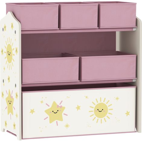 Scaffale Portagiochi 63x30x66 cm a 3 Livelli 6 Cesti in Tessuto Non Tessuto Rosa (1/5)