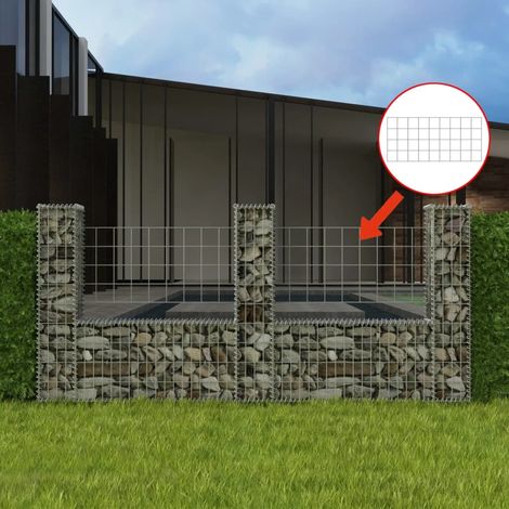 Panier de gabion Jardiniere Mur en gabion Clôture de gabion en forme de U Acier galvanisé 240x20x100 cm KOL5815 (1/5)