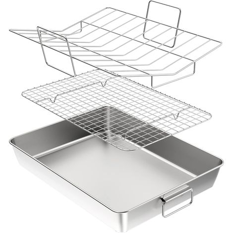 41.231.6cm Grande Plaque de Cuisson avec Grille de Refroidissement et Grille à Rôtir en Forme V,Plat à Four Rectangulaire en Acier Inox,Plat à Patisserie Passe au Lave-Vaisselle,Lot de 3 (1/5)