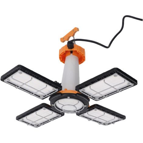 Projecteur de travail LED temporaire : 80 W, 12 000 lumens, avec variateur de luminosité, 4 panneaux déformables et connectables, lampe de travail suspendue portable 5 000 K pour atelier, chantier et (1/5)