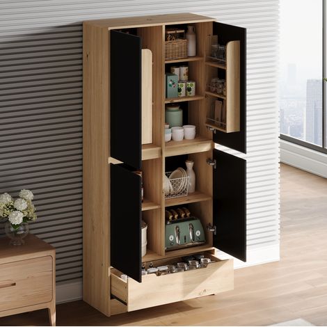 Armoire de cuisine 80 x 35 x 180 cm MDF blanc et naturel avec rangement - CHICFURN (1/5)