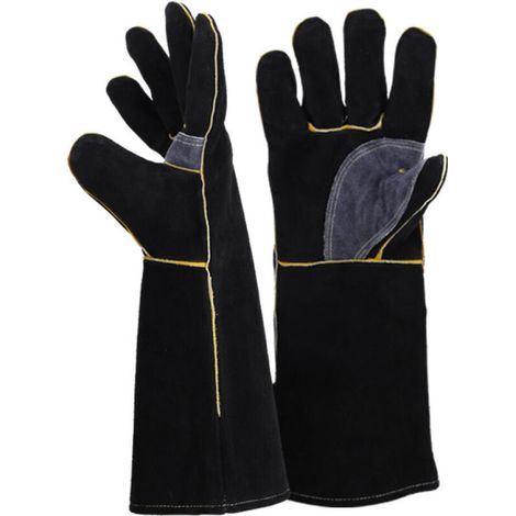 Gants de cuisine doublés d'aluminium, résistants à la chaleur jusqu'à 500 °C, 40 cm, parfaits pour les coins de cuisson du four (noirs) (1/5)