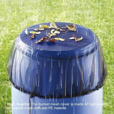 Baril de pluie avec couvercle en filet à cordon de serrage, protecteur de réservoir de seau de collecte pour empêcher les moustiques et les débris d'entrer (97 cm) (1/5)