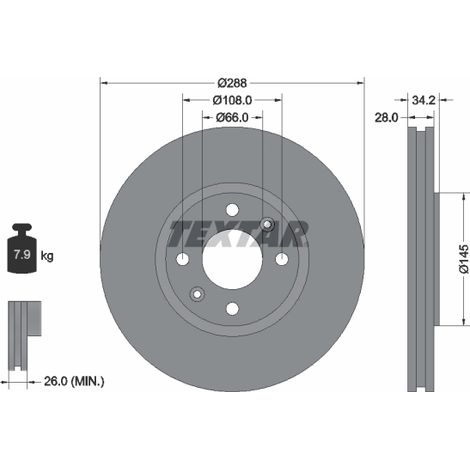 Lot de 2 Disques de frein Textar 92107800 CITROËN 1606308780 1618863080 4246R6