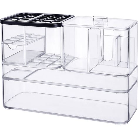 Organisateur Cosmétique - Boîte de Rangement Transparente avec Compartiments - Pour Rouge à Lèvres Coton-Tiges Pinceaux - 3 Pièces (1/5)