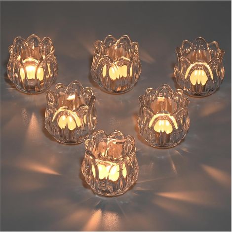 Lot de 6 Photophores en Verre, Bougeoir Verre Tulipe pour Centre de Table, Photophore Bougie Decoratif, Porte Bougie Chauffe Plat pour Noël, Mariage, Décoration de Maison (Transparent) (1/5)