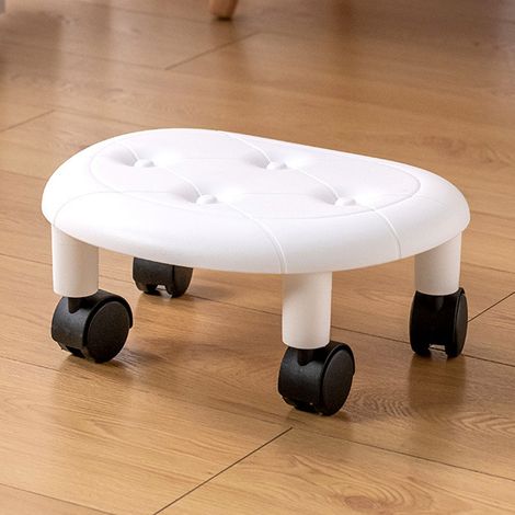 Tabouret bas rond à roulettes en similicuir, avec roulettes universelles, petit tabouret pivotant à roulettes haute capacité pour la maison, blanc (1/5)