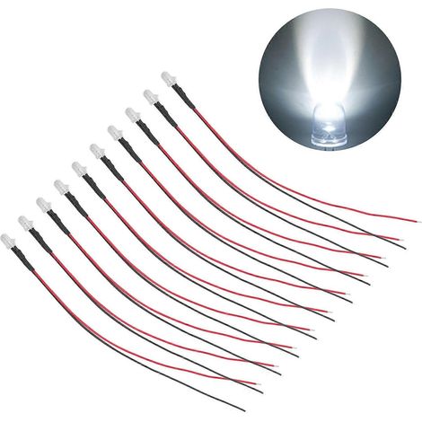 Lot de 10 diodes électroluminescentes (DEL) de 5 mm précâblées, LED blanches 5-12 V pour la décoration (1/4)