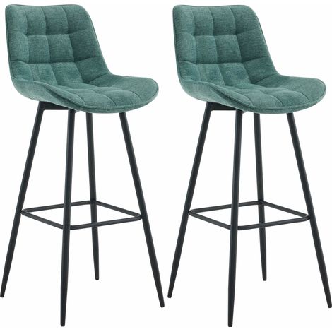 Juego de 2 taburetes de bar con costuras cuadradas decorativas reposapiés de tela verde y cuatro patas de metal 100006586