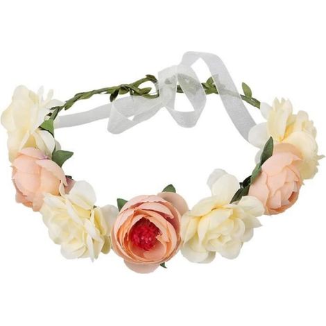 Couronne De Fleurs - Diamètre 18 Cm - Fleurs En Soie - Ajustable Avec Ruban - Pour Mariage Anniversaire Séance Photo - 1 Pièce (1/4)