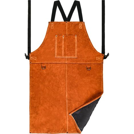 1 Tablier, Cuir de vachette, Résistant aux flammes, Bretelles réglables, 2 poches, Soudure, Jardinage, Cuisine