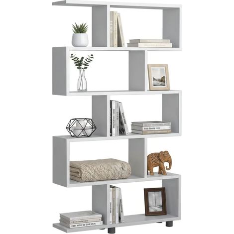 Dmora - Libreria Hamal, Scaffale da ufficio, Mobile portalibri, Biblioteca, 90x20h156 cm, Bianco, con imballo rinforzato, con imballo rinforzato