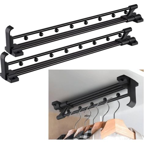 Lot de 2 barres de penderie coulissantes robustes, organisateur de cintres rétractables, cintres à fixation supérieure (1/5)