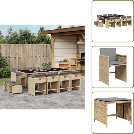 The Living Store Set comedor de jardín con cojines 13 pzas ratán sintético beige - Sillas de jardín