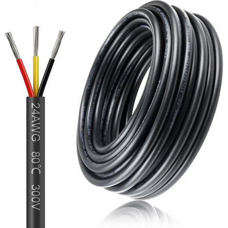 Câble électrique 3 fils 24 AWG 3 x 0,2 mm² - 10 m - Câble de terre en cuivre étamé - Câble de terre 300 V - Flexible et souple - Résistance aux températures élevées - 10 m (1/5)