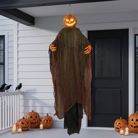 7ft Hanging Light-Up Ghoul Pumpkin (1/2)