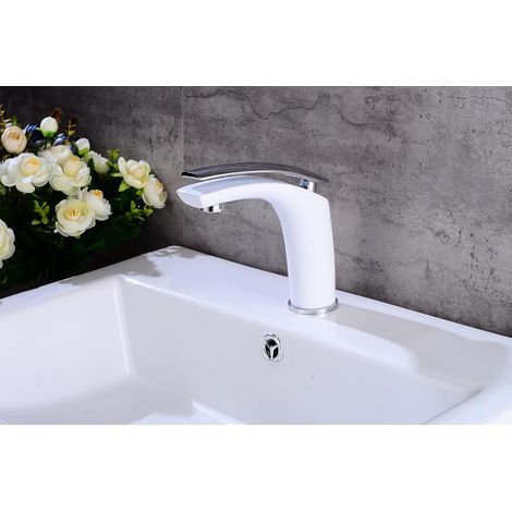Weiß Wasserhahn Badarmatur Waschtischarmatur Einhandmischer Mischbatterie Waschbecken Armatur für Bad Küche