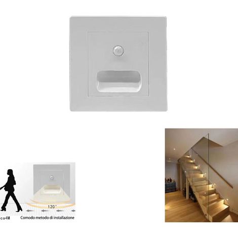 LUCE NOTTURNA SEGNAPASSO LED QUADRATO BIANCO SENSORE MOVIMENTO LUCE CALDA 3000K (1/2)