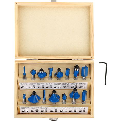 Ensemble de 15 Fraises Carbure pour Défonceuse, Lames YG8 pour Travail du Bois, Outils de Menuiserie (1/5)
